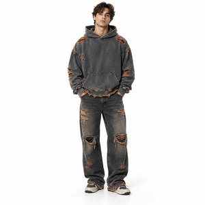 Conjuntos de Sudadera y Pantalones Desgastados de Moda Urbana, Fabricante de Ropa Personalizada, Conjuntos de Sudadera y Pantalones Desgastados - Product Image 1