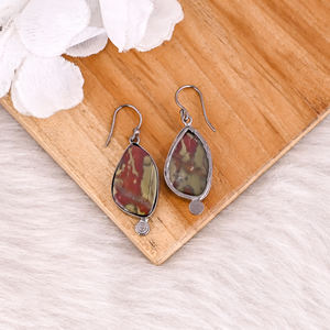 Sang Agate Gemme Noir Ruthénium En Laiton Unique Cadeau Boucle D'oreille Bohème Bijoux À La Main Boucle D'oreille Femmes Bijoux Cadeau Pour Elle - Product Image 4