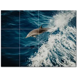 Dolphin Mural de pared de azulejos de cerámica PT500497 32 "W X 24" H Juego de 12 azulejos 8x8 - Product Image 1