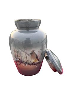 Urna decorativa gris para cenizas con caja de terciopelo rojo Urna de embalsamamiento de pájaros para cenizas humanas con mango Cenicero de madera para cenizas - Product Image 1