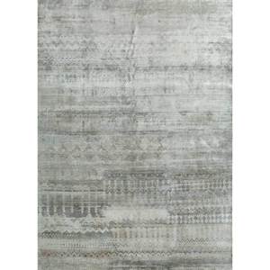 Tapis en soie noués à la main Gulmarg AKPS-1009, motif géométrique et abstrait, rectangulaire, patchwork pour couloir, salon, noir et gris - Product Image 1