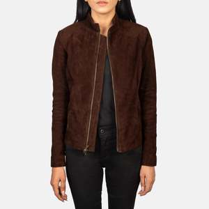 Rumella Ladies' Reversible Biker <b>Jacket</b> in Mocha <b>Suede</b> <b>Leather</b> Double Breasted Outerwear with Custom Logo Soft for Autumn Season - Product Image 1