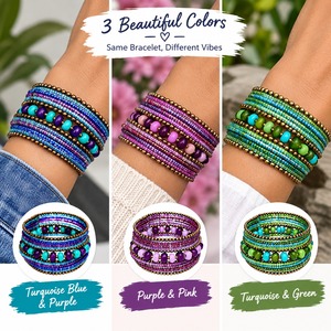 Boho Beaded Bracelet Set Women's Stackable Turquoise <b>Purple</b> Blue Gold Tone Bohemian Jewelry <b>Gift</b> - Product Image 4