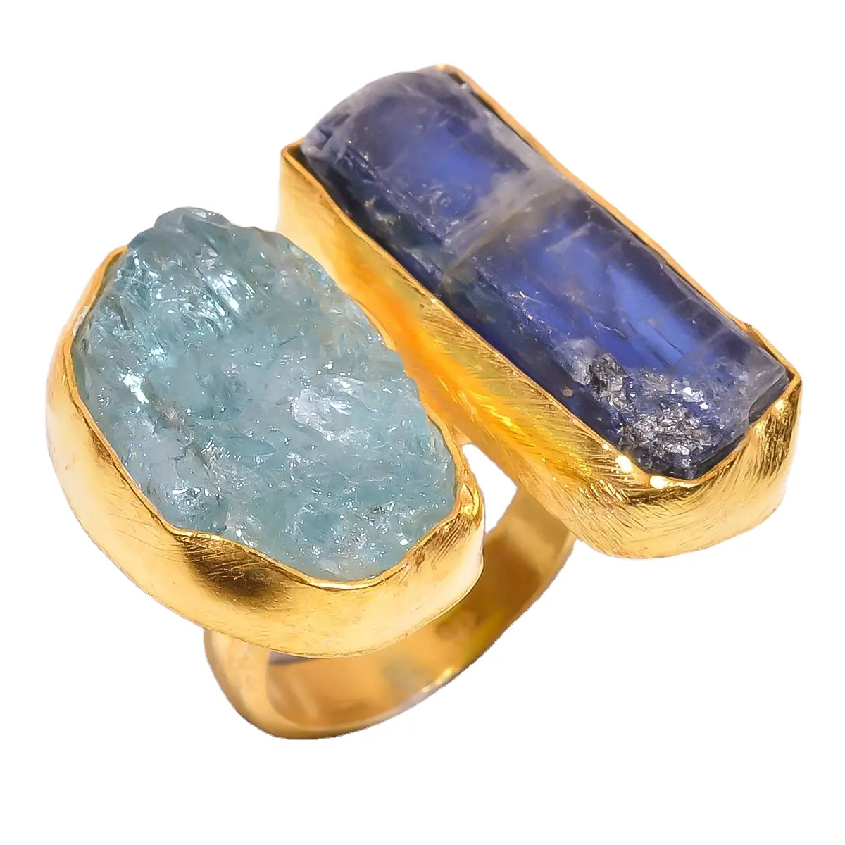 Nhẫn Mạ Vàng Có Thể Điều Chỉnh Trang Sức Đá Quý Kyanite Và Aquamarine Tự Nhiên Nhẫn Bạc Sterling 925 Nhà Sản Xuất