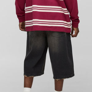 Pantalones cortos vaqueros de gran tamaño con logotipo impreso personalizado, ropa de calle Vintage lavada, pantalones cortos transpirables con dobladillo inferior crudo para hombre - Product Image 6