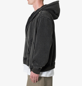 Sweats à capuche en coton français 100% lavé personnalisés pour hommes, de haute qualité, vintage, délavé à l'acide, fermeture éclair, design pour l'hiver - Product Image 4
