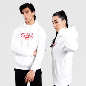 Sweat à capuche décontracté respirant en tissu tricoté blanc pour la saison d'automne - Product Image 1