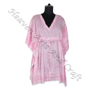 Nouvelle arrivée 2024 indien main bloc imprimé caftan Robe KFCS074 coton Robe d'été Kimono femmes XL coupe ample vacances court ODM - Product Image 5