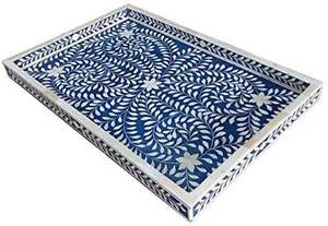 Bandeja de servicio con incrustaciones de hueso Bandeja de madera hecha a mano artística Bandeja de servicio con incrustaciones de hueso Muebles hechos a mano de lujo indio - Product Image 6