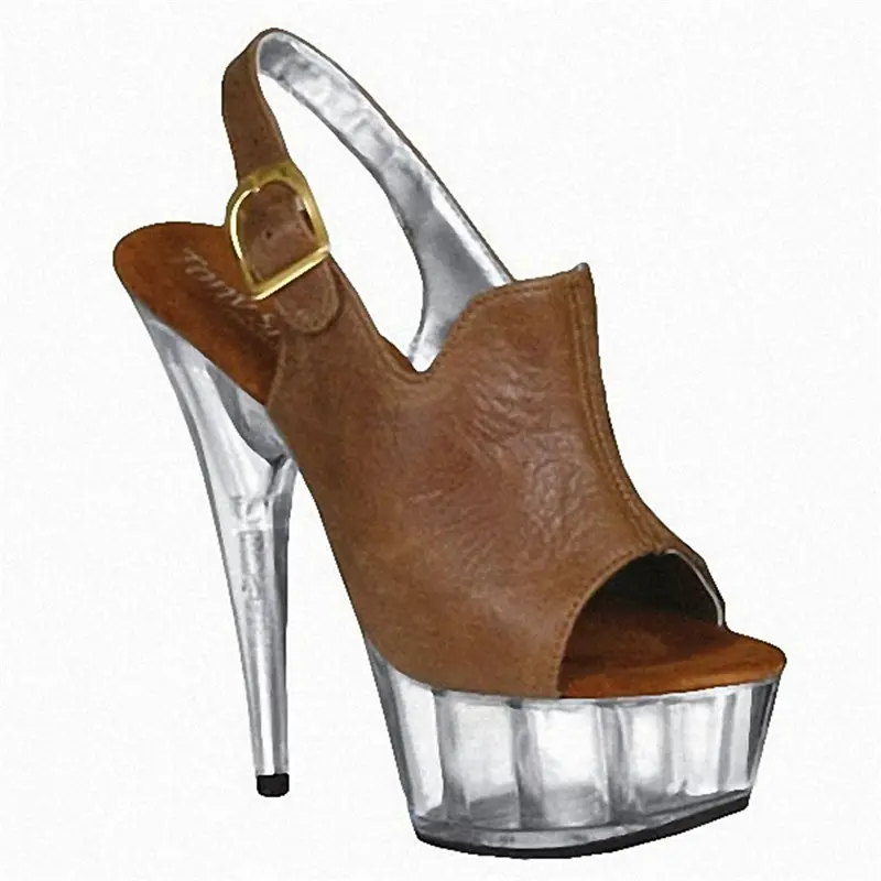 Mode 6 Zoll Mode Marke Plattform hohe Absätze 15 cm sexy Buckle Peep Toe Sandalen Silber Damen Kristall Schuhe Femme Leder Schuhe