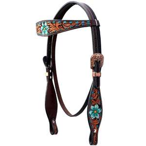 Rústico cuero de vaca Western Horse Headstall Premium Flower Tooled Durable Show Brida Elegante equipo de equitación India - Product Image 4
