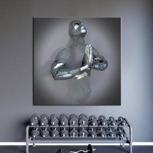 Art mural futuriste avec figurine en prière - Toile imprimée métallique moderne, encadrée - Product Image 1