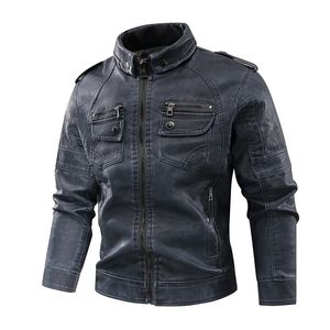 Chaqueta de cuero de estilo urbano para hombre con cuello alto y cremallera frontal con múltiples bolsillos funcionales para un aspecto urbano resistente - Product Image 3