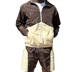 Ensemble veste et jogging deux pièces en nylon et polyester Survêtement coupe-vent de sport Ensembles de shorts de couleur contrastée pour hommes - Product Image 4