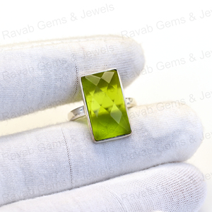 Vente de Noël Bague en péridot vert hydro, argent sterling 925, 10x14 mm, taille checker, sertie de facettes, pour femmes, bijoux - Product Image 4