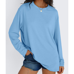 Camisetas deportivas de manga larga a la moda para mujer, algodón liso transpirable, invierno, otoño, de talla grande con cuello cómodo - Product Image 1