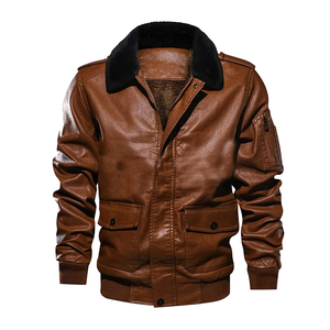 Veste d'hiver de qualité supérieure pour hommes en cuir de vachette marron vintage avec doublure en fourrure enduit de PU style moto à la mode - Product Image 1