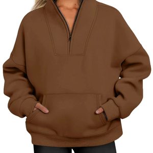 Sudadera Casual Holgada de Felpa para Mujer con Cuello Alto, Color Sólido, Bolsillo con Cremallera para Otoño/Invierno 2025 - Product Image 1