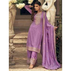 Ensemble de costumes pour femmes en soie brodée de lavande charmante pour les occasions spéciales, costume palazzo - Product Image 4