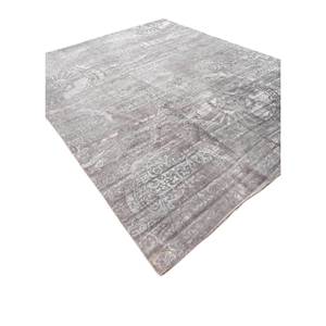 Alfombra Azalea de Lana y Seda Anudada a Mano Pae-6137 con Patrón de Medallón Gris y Negro para Decoración de Sala de Estar o Pasillo - Product Image 2