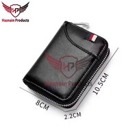 Dompet pria kulit asli desain kustom saku koin ritsleting, Logo kustom, dompet kualitas Premium untuk pria
