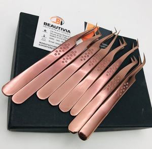 Pince à épiler pour extension de cils avec logo personnalisé professionnel poignée d'impression d'étoile en acier inoxydable or rose pointe pointue pour cils volumineux - Product Image 4