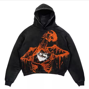 2026 <b>Top</b> Quality Custom Vintage Men's Hoodie Acid Wash <b>Distress</b> Hoodie Heavy Cotton Oversized Puff Printing Hoodie for men - Product Image 4