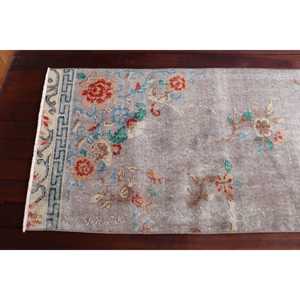 Turkish Vintage <b>Rug</b>, <b>Runner</b> 2.6x9 ft (78x273 cm) <b>Rug</b>, Gray Floral Wool <b>Rug</b> - Product Image 4