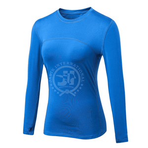 Vente en gros de chemises de compression de gym noires pour femmes avec logo personnalisé tissu respirant avec motif imprimé col montant - Product Image 2