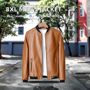 Veste en cuir PU décontractée pour hommes en vente en gros automne hiver taille plus 8XL couleur unie support fermeture éclair mode fausse veste pour hommes - Product Image 2