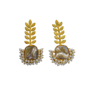 <b>Hot</b> Selling Best Quality Brass Material Jewelry Gold-plated Mother of Pearl <b>Stone</b> Stud Earring Jewelry for Girls and Women - Product Image 1