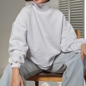 Sweat-shirt long oversize à col montant pour femme, en molleton de coton épais, chaud et confortable, style streetwear, coupe ample - Product Image 5