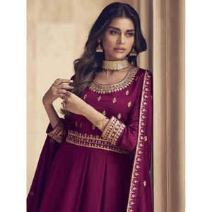 Robe de bal en soie brodée rose incroyable, prête à porter, tenue de réception, à paillettes, à volants, drapée, empire, pour les fêtes, robes de soirée - Product Image 1