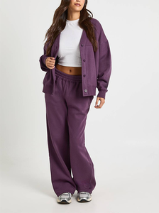 Conjunto Deportivo de 2 Piezas con Botones, Costura Personalizada de Fábrica, del Mismo Color, Manga Larga, Estilo Holgado, Transpirable, de Algodón - Product Image 2