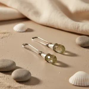 Boucles d'oreilles pendantes en argent en forme de larme pour femmes, boucles d'oreilles pendantes classiques religieuses tendance avec pierre précieuse et perle pour les fêtes - Product Image 2