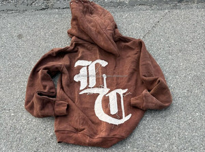 500 GSM haute qualité 100% coton français éponge acide lavage en détresse applique broderie Patch sweats à capuche et pantalons de survêtement ensemble - Product Image 5