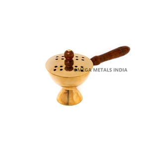 Quemador de incienso árabe Majlis Bakhoor de acero inoxidable con tapa de estrella y base de madera de mango, decoración religiosa de lujo para el hogar, venta al por mayor - Product Image 1