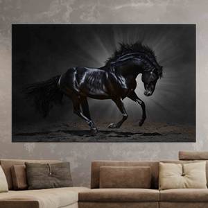 Toile décorative murale Cheval Noir : Œuvre d'art imprimée pour une décoration élégante de ferme, encadrée style galerie - Product Image 1