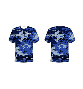 T-shirt à manches courtes pour homme, camouflage bleu, impression par sublimation, séchage rapide, coupe classique, col rond, style décontracté, vente en gros OEM - Product Image 1