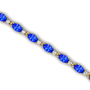Conception à la mode exquise or 14 carats 2.2mm taille ovale tanzanite naturelle avec de vrais diamants délicats bracelets de tennis élégants en gros - Product Image 2