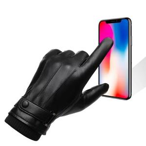 2025 Offre Spéciale noir PU cuir gants d'hiver pour hommes chaud coupe-vent écran tactile capacité Style décontracté avant Logo solide - Product Image 5