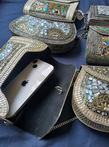 Ethnic Style Mosaic Clutch Bag with Colorful Handmade Detailing Luxury Mosaic <b>Bridal</b> Clutch with Intricate Tile and Stone Work - Product Image 2