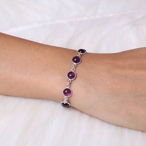 Bracelet tennis en améthyste pour femme, argent sterling 925 plaqué or, forme de cadenas, style bohème, tendance, fait main, cadeau certifié - Product Image 5