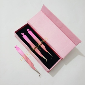 Pince à épiler pour cils de haute qualité, personnalisée, double couleur, à pointe lisse de 10 mm, en acier inoxydable, avec poignée diamantée, anti-magnétique - Product Image 3