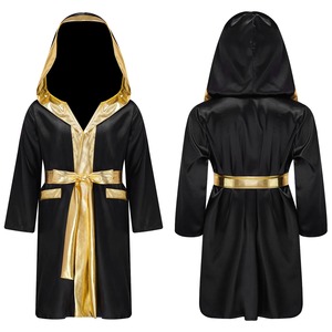 Robe longue à capuche de boxe imprimée sur mesure, design personnalisé, noir et or, couleur très demandée, 100% polyester, légère et respirante - Product Image 1
