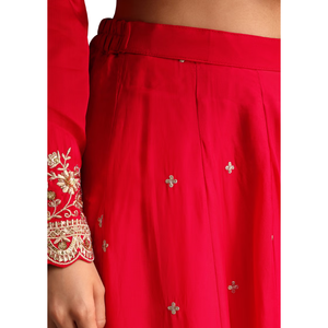 Vente en gros OEM de vêtements ethniques pour femmes, tenue personnalisée, costume rouge Zari Work Kurta Palazzo avec organza Dupatta - Product Image 6