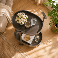 Table console ovale moderne et écologique à 2 niveaux en cuir PU avec roulettes pour le salon
