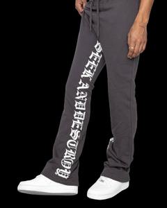 Producto de tendencia Llegada Hombres Impreso Gris Fleece Apilados Pantalones de chándal acampanados Hombres Paneles Slim Flare Pantalones de chándal a granel - Product Image 4