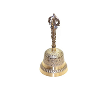 Cloche à main en laiton plaqué or au design antique, poignée antique, thème nautique, technique de moulage, gravure unilatérale imprimée pour