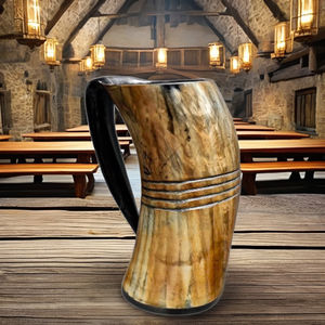 Taza de cuerno al por mayor, taza de café de acero inoxidable personalizada con bambú, taza de cerveza, vino, té de cuerno de búfalo natural, herramientas de bar de cuerno vikingo - Product Image 1